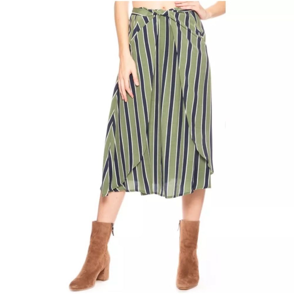 SANCIA Mira Striped Tie Wrap Midi Green Skirt Size XS